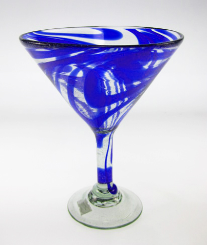 Martini Glasses Blue Swirl 15oz Set Of Four Made In