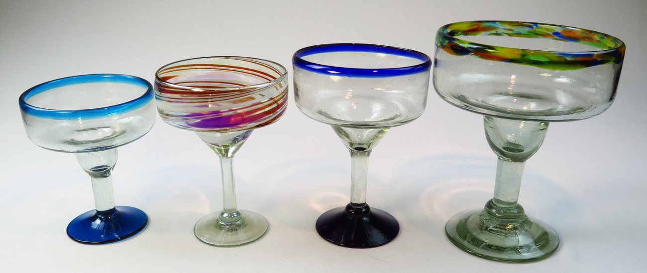 Mexican glass Margarita Glass Extra Large blue Rim made in Mexico with