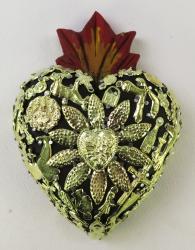 Flamed Sacred heart milagros wood carved 5.5 x 7