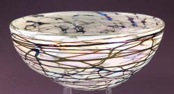 Hand blown glass bowl white confetti with chocolate swirls