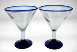 Martini Glasses, Blue Rim, Set of Two, 20oz