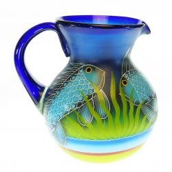 Mexican Glass Bola Pitcher 128 oz FISH Design