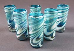 Shot glasses, Turquoise and White Swirl  2oz,  set of six