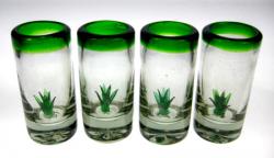 Mexican Tequila Shot Glasses Agave Cactus Tequila Green Rim set of 4