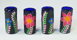 Mexican shot glasses 4 hand painted pop on black