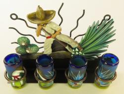 Mexican Tequila Shot Glass display -Agave Harvest- four shots