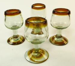 Mexican tequila stemmed shot glasses, amber rim four