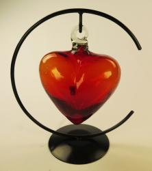 Hand Blown Red Glass Heart in Open Circle display stand
