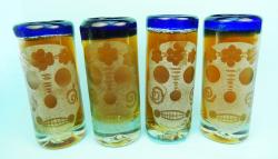 Skull etched blue rim shot glasses (4)