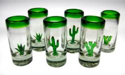 shot glasses green rim saguraro agave Mexico