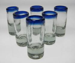 Shot Glasses, Blue Rim, Set of Six