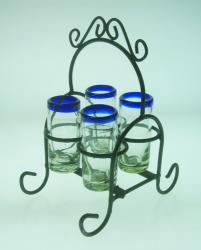 Mexican Shot Glass Set with Rack, Blue Rim, Set of 4