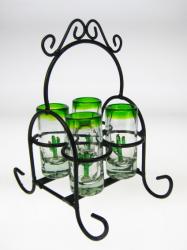 Mexican Shot Glass Set with Rack, Cactus, Set of 4